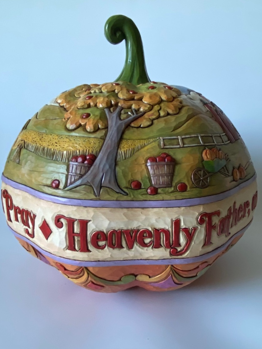 Vintage Jim Shore Large Harvest Pumpkin Figurine: “Let Us Pray Thanksgiving Day"